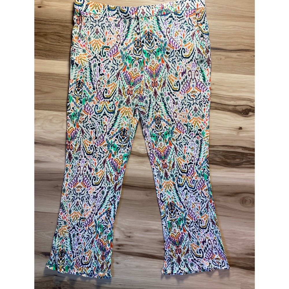 Zara Womens XL Multicolor Ikat Paisley Print Metallic Wide Leg Pants Trousers